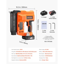 Akkukäyttöinen 18 GA viimeistelynaulain 20V 2.0Ah akulla 15–55 mm nauloille