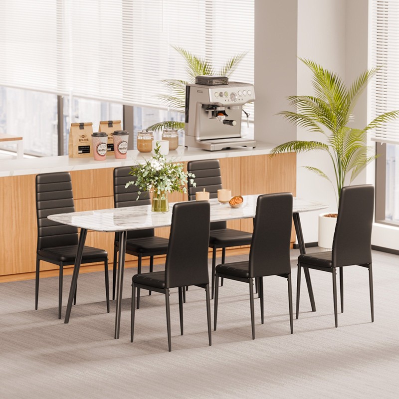 Ruokapöydän tuolisetti 4 pehmustettua tuolia metallirunko musta keinonahkaverhoilu