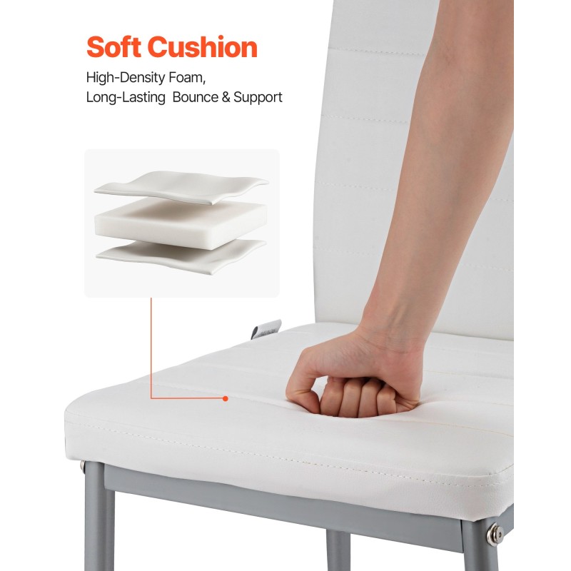 Ruokailutuolit pehmustetut 6 kpl valkoinen PVC-nahka metallirunko tilaa säästävä malli