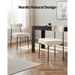 Ruokapöydän tuolisetti neljän tuolin valkoinen teddykangas mustat metallijalat