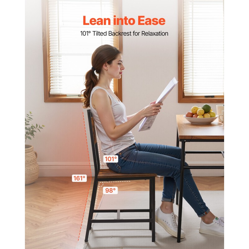 Ruokapöydän tuolisetti kaksi kappaletta metallirunkoiset MDF-levyiset istuimet keinonahkainen selkänoja retro ruskea