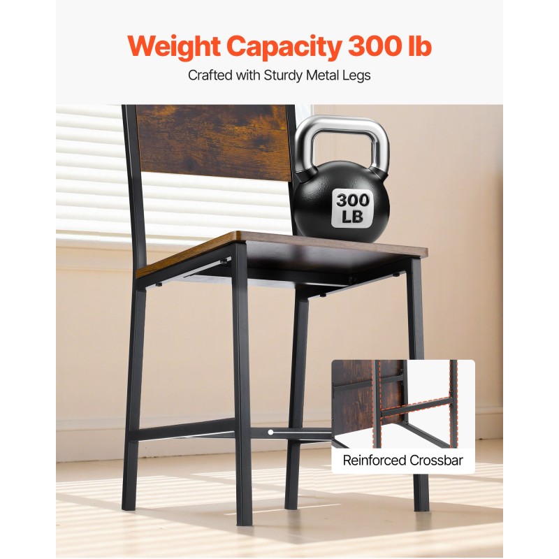 Ruokapöydän tuolisetti kaksi kappaletta metallirunkoiset MDF-levyiset istuimet keinonahkainen selkänoja retro ruskea