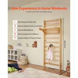 Puinen 10-tasoinen seinäkiipeilyteline mäntypuusta sisätiloihin lapsille ja aikuisille