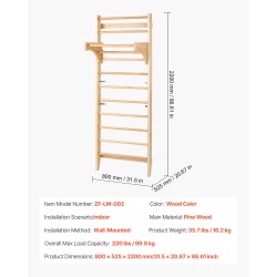 Puinen 10-tasoinen seinäkiipeilyteline mäntypuusta sisätiloihin lapsille ja aikuisille