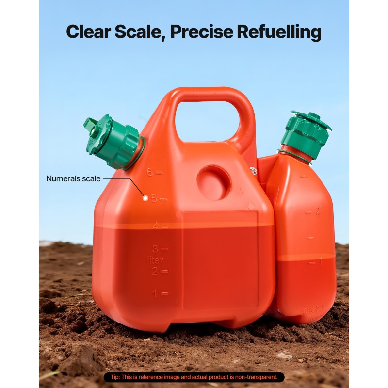 Litteä polttoainesäiliö HDPE 6 l ja 1,9 l vuototiivis 21 mm letkulla