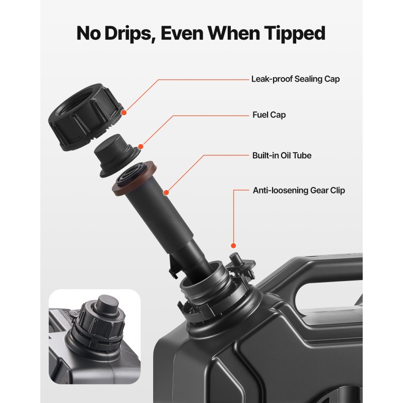 Polttoainekanisteri 5 l HDPE ja PP matalarakenteinen lukittava kaatonokalla