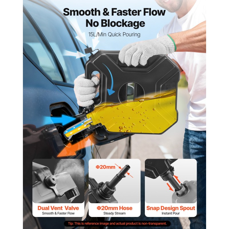 Polttoainekanisteri 5 l HDPE ja PP matalarakenteinen lukittava kaatonokalla