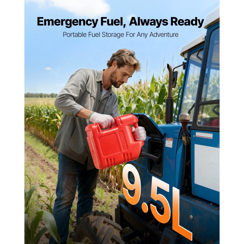 Polttoainesäiliö litteä kannettava 9,5 l HDPE PP autoille ja ATV-ajoneuvoille