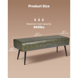 Penkki keinonahkainen vihreä 110-senttinen metallijaloilla makuuhuoneeseen