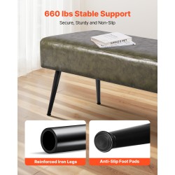 Penkki keinonahkainen vihreä 110-senttinen metallijaloilla makuuhuoneeseen