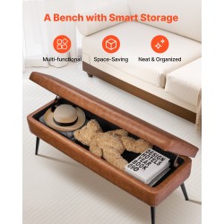 Säilytyspenkki PU-nahka ruskea mustat rautajalat 355 x 1015 x 450 mm