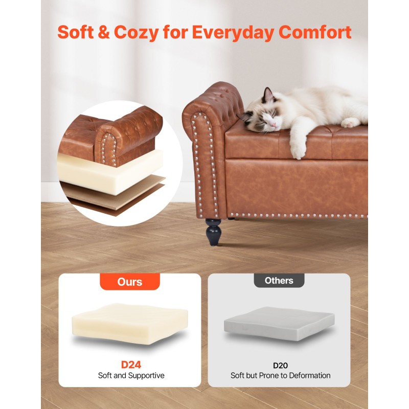 Säilytysrahi PU-nahkainen kumipuujaloilla 300 kg kantavuus ruskea