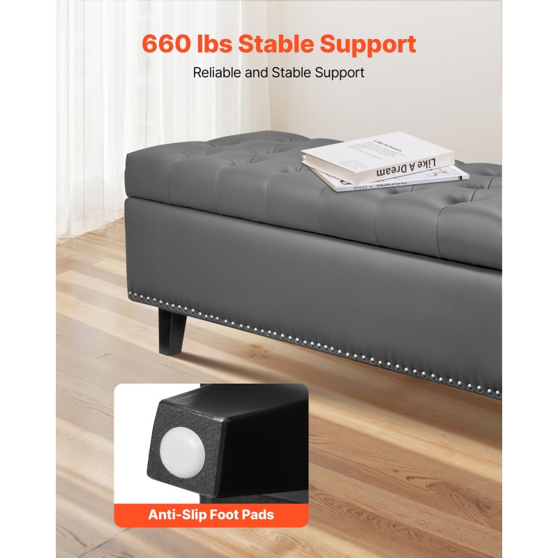 Säilytysrahi PU-nahkaverhoiltu harmaa 1305 mm leveä säilytystilalla