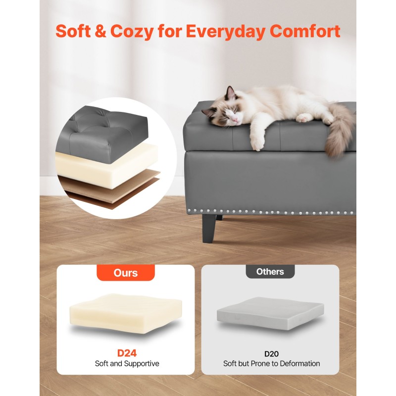 Säilytysrahi PU-nahkaverhoiltu harmaa 1305 mm leveä säilytystilalla