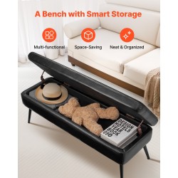 Säilytysrahi ja penkki PU-nahka 120 cm musta rautajaloilla