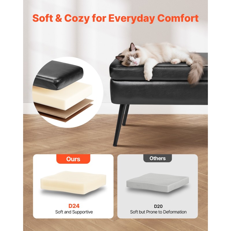 Säilytysrahi ja penkki PU-nahka 120 cm musta rautajaloilla