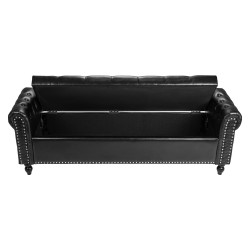 Säilytysrahi PU nahkaverhoiltu pehmustettu nappikoristeltu musta kumipuisilla jaloilla