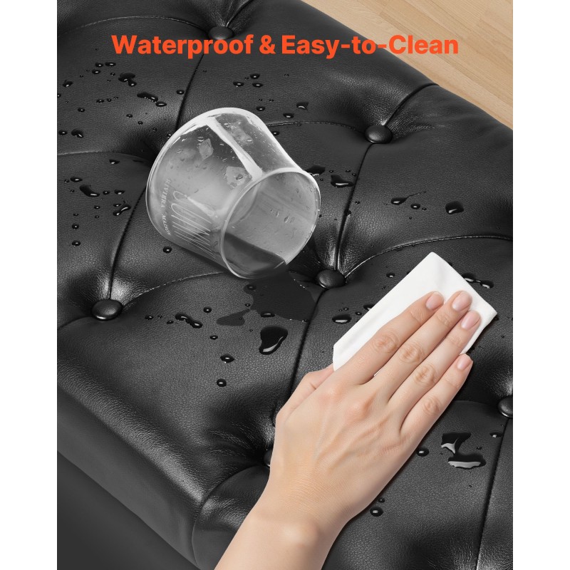 Säilytysrahi PU-nahkaverhoiltu pehmustettu nappikoristeltu musta kumipuisilla jaloilla