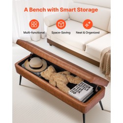 Säilytysrahi PU-nahkainen 120 cm ruskea metallijaloilla 300 kg kantavuus