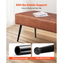 Pehmustettu sängynpäätypenkki PU-nahkainen 110 cm ruskea mustat metallijalat