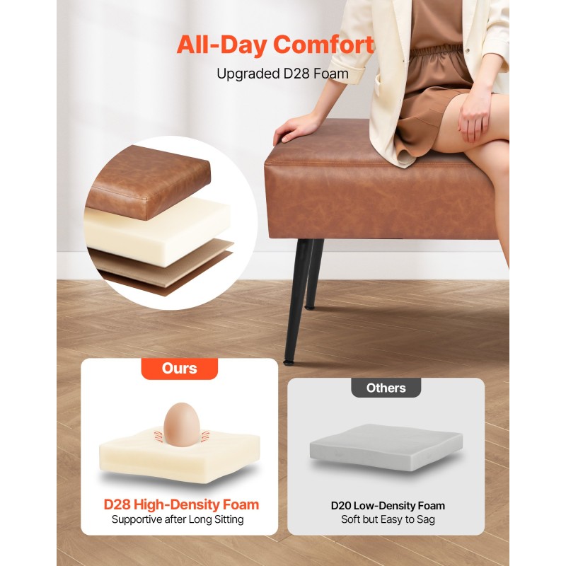 Pehmustettu sängynpäätypenkki PU-nahkainen 110 cm ruskea mustat metallijalat