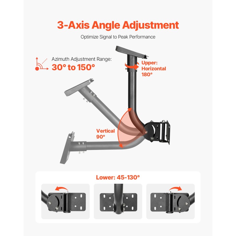 Seinäkiinnike Starlink Gen3 yhteensopiva säädettävä teräsputki 38 mm 425 mm