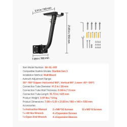 Seinäkiinnike Starlink Gen3 yhteensopiva säädettävä teräsputki 38 mm 425 mm