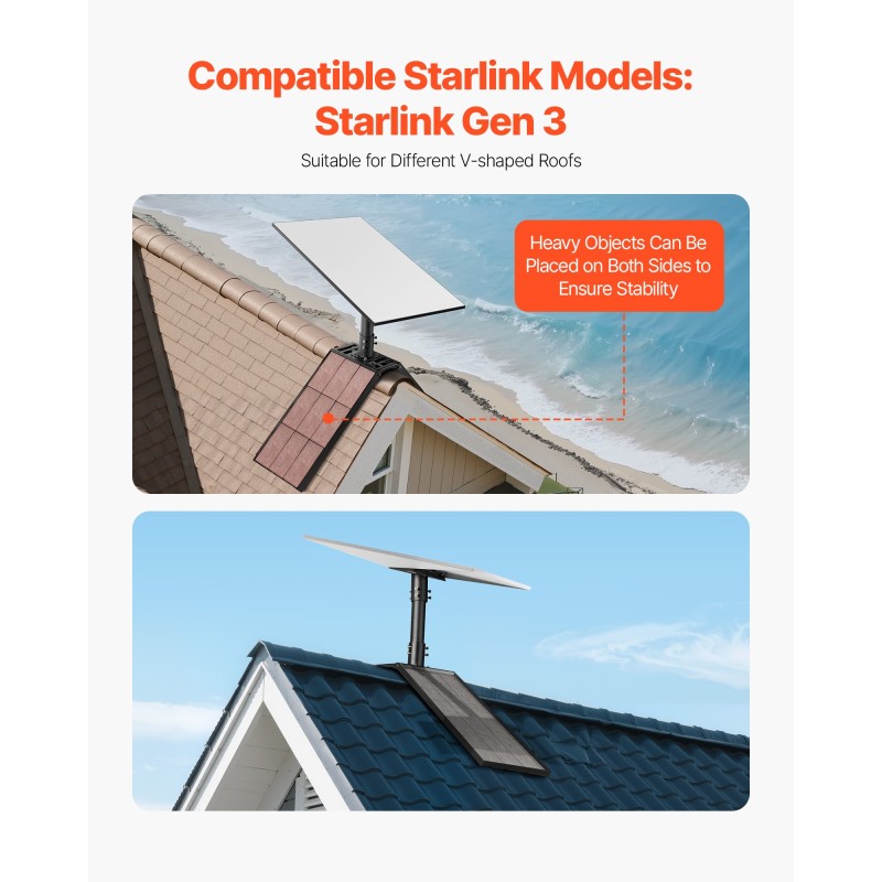 Kattokiinnike Starlink Gen3 antennille säädettävä teräs harjakatolle