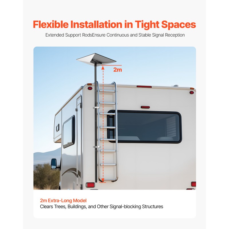 Satelliittiantennin terästeline matkailuauton tikkaisiin 2450 mm musta 360-asteinen säädettävä