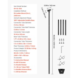 Satelliittiantennin terästeline matkailuauton tikkaisiin 2450 mm musta 360-asteinen säädettävä