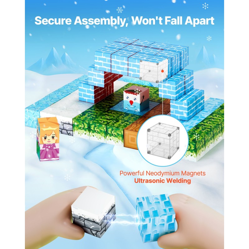 Magneettikuutiosetti 150 kpl 20 mm kuutiot jääkastelinna-teemainen sisältää kangaspussin