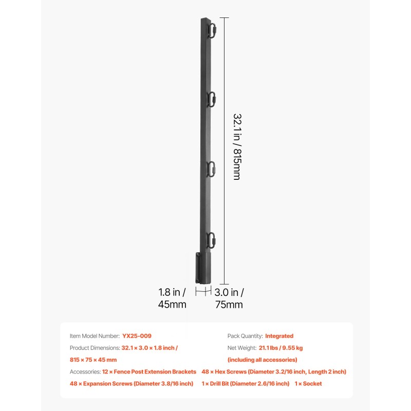 Aitatolpan jatkeet terästä 815 mm 12 kpl jauhemaalattu verkkoaidalle