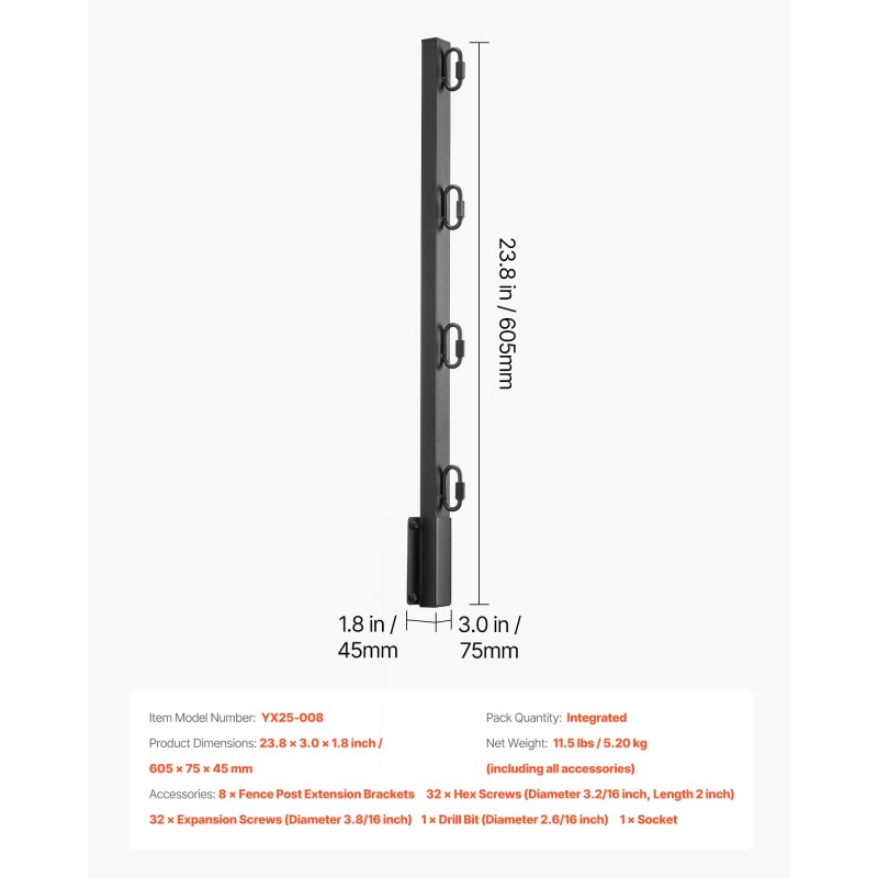 Piikkilankavarret 8 kpl 605 mm teräs jauhemaalaus aidan korotukseen