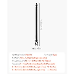 Aidanjatkopalat teräs jauhemaalattu 9 kpl 695 mm yläputkille 32–38 mm