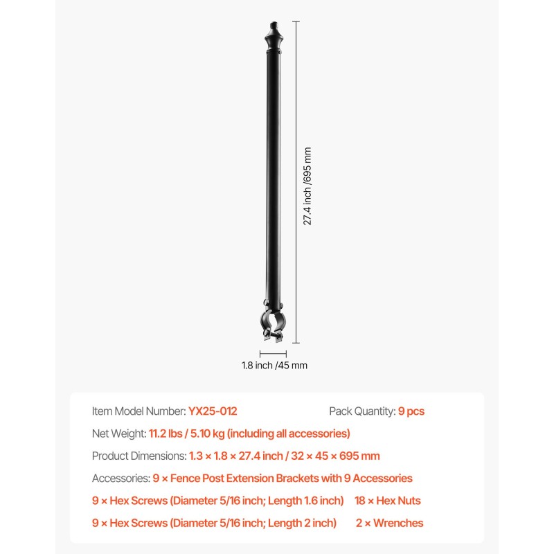 Aidanjatkopalat teräs jauhemaalattu 9 kpl 695 mm yläputkille 32–38 mm