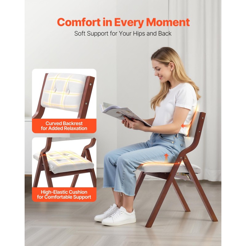 Puinen taittotuolisetti 4 kpl ruskea runko valkoiset pehmustetut istuimet