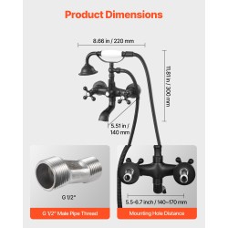 Seinään asennettava ammeen hana täysmessinkinen mattamusta käsisuihkulla keraamisella kasetilla