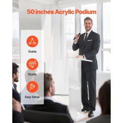 Akryylinen puhujapöytä 1265 millimetriä korkea läpinäkyvä luentoihin