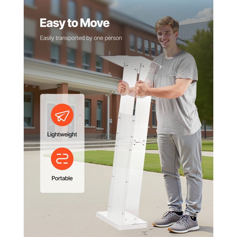 Akryylinen puhujapöytä 1265 millimetriä korkea läpinäkyvä luentoihin