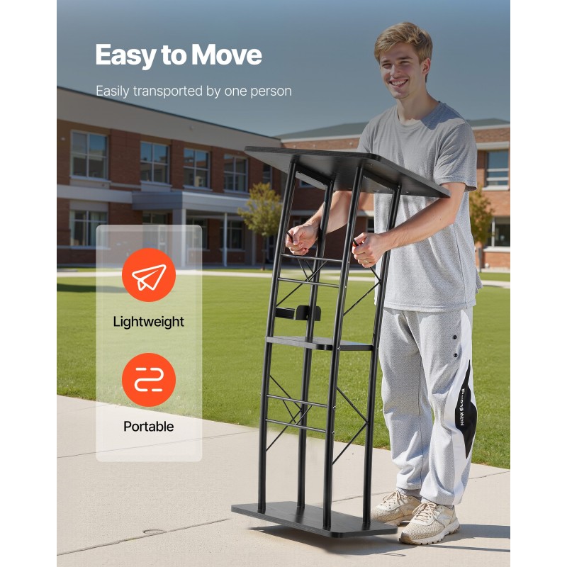 Puhujapöytä metallirunkoinen MDF lukutaso 1180 mm musta