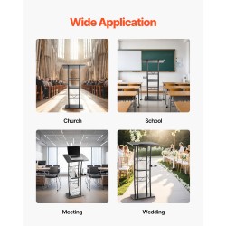 Puhujapöytä metallirunkoinen MDF lukutaso 1180 mm musta