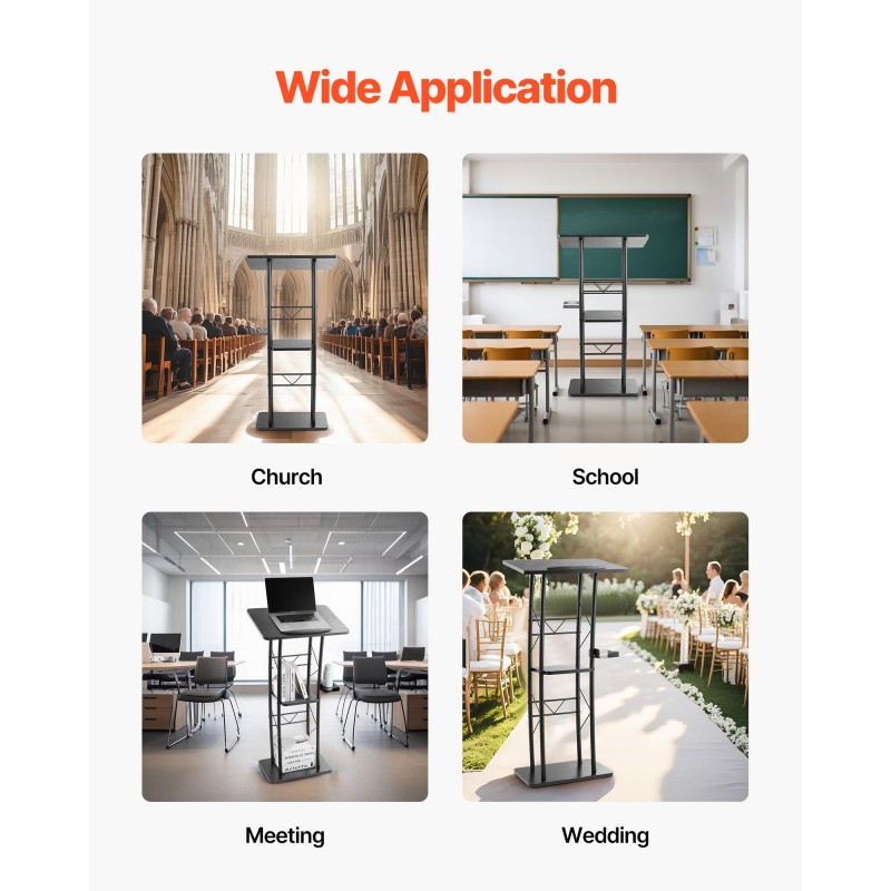 Puhujapöytä metallirunkoinen MDF lukutaso 1180 mm musta
