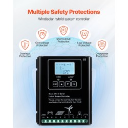 Aurinko- ja tuulivoimapaketti 12V 400W 2 x 100W monikiteisillä paneeleilla MPPT-hybridiohjaimella