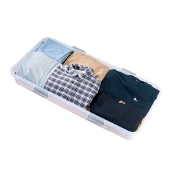 Sängynalussäilytyslaatikko matala pyörillä 2 kpl läpinäkyvällä kannella 57 l