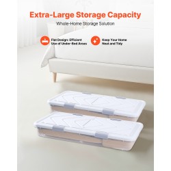 Sängynalussäilytyslaatikko matala pyörillä 2 kpl läpinäkyvällä kannella 57 l