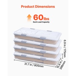 Sängynalussäilytyslaatikot 4 kpl 42 l 805 x 396 x 175 mm läpinäkyvällä kannella pyörillä