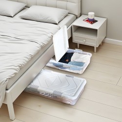 Sängynalussäilytyslaatikot 4 kpl 42 l 805 x 396 x 175 mm läpinäkyvällä kannella pyörillä