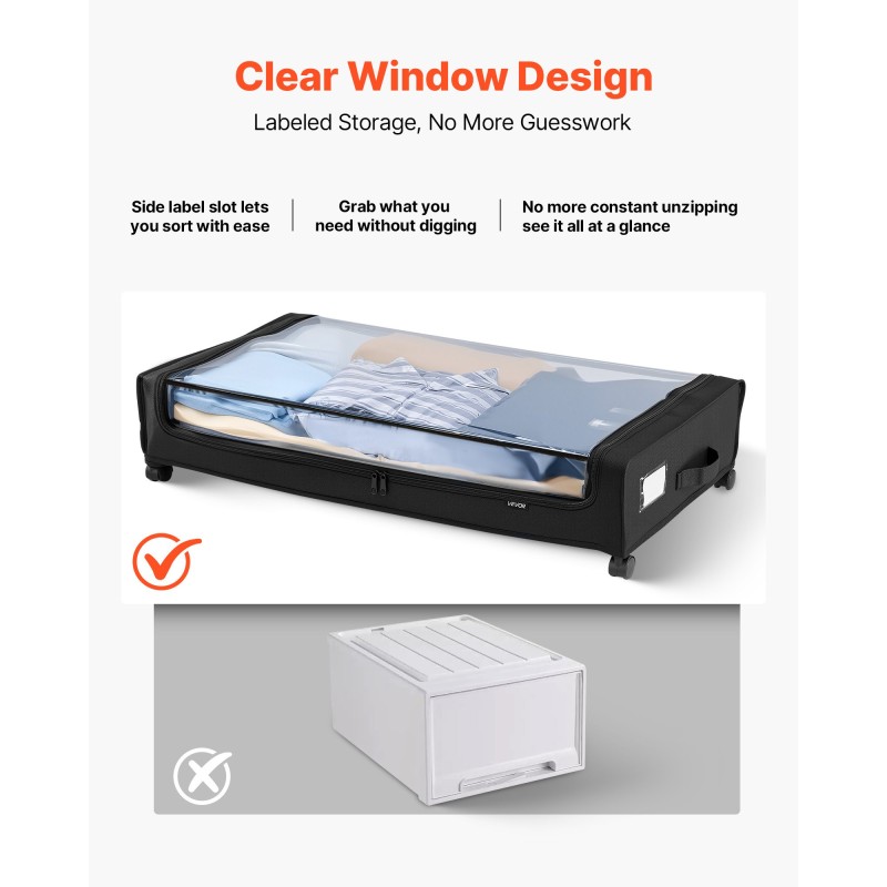 Sängynaluslaatikko matala ulkomitat 770x470x173 mm 2 kpl läpinäkyvä kansi pyörillä