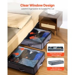 Sängynalussäilytyslaatikot 4 kappaletta 90 litraa matalaprofiili taitettava läpinäkyvällä kannella