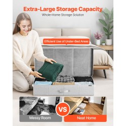 Sängynaluslaatikot 2 kpl 48 l matalaprofiiliset harmaat kannella ja taitettavat